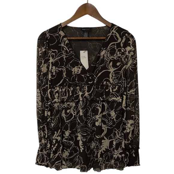 NWT BCBG Maxazria Sheer Y2K Floral Long Sleeve Faux Wrap Blouse - Picture 1 of 13
